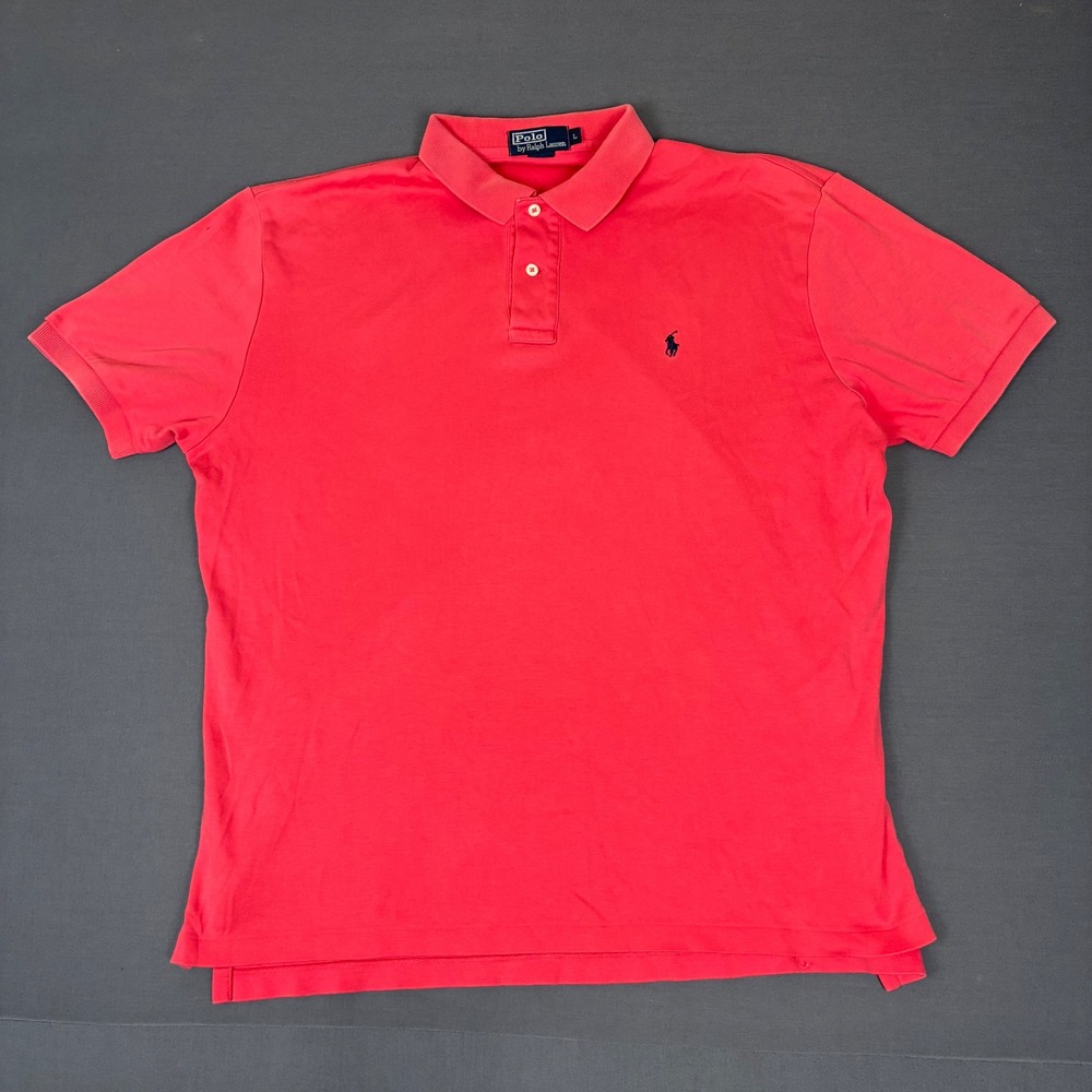 Polo Ralph Lauren Coral Red Pink Short Sleeve Polo Shirt Men's Large Blue Pony